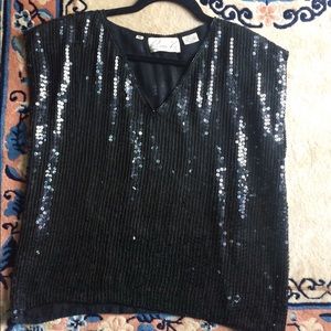 Vintage Rina Z Black Sequin/Beaded Blouse Size M